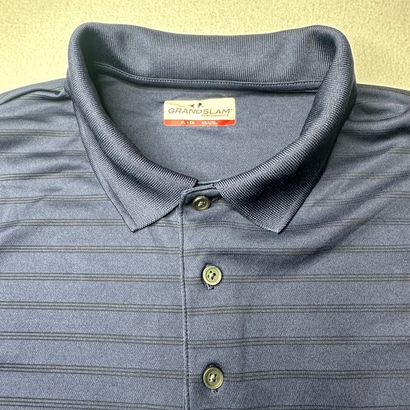Grand Slam Performance Mens XL Navy Blue Striped Short Sleeve Golf Polo Shirt - Picture 3 of 7